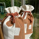 Upcycled linen fabric lined drawstring project forever gift bag