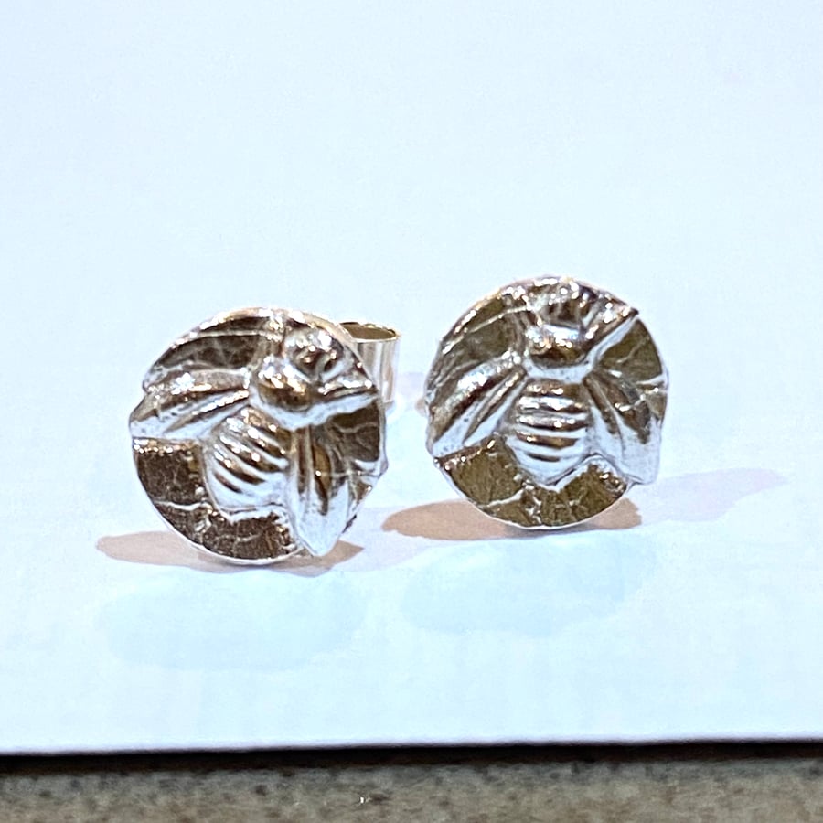 Earrings Silver Bee Studs Posts, Solid Sterling Silver Honey Bee