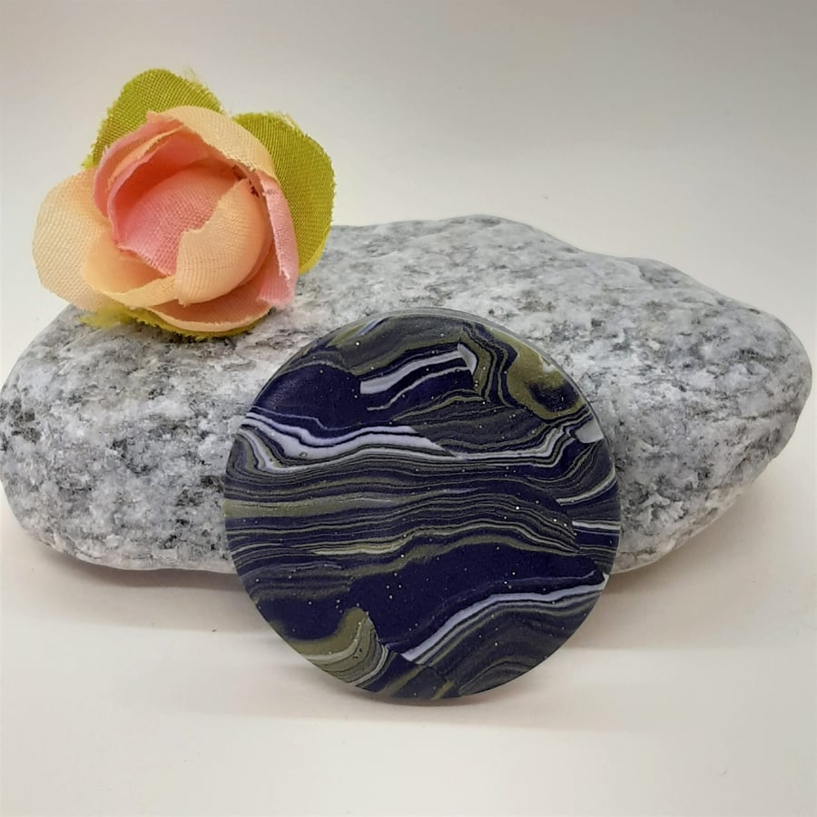 Purple and sage round brooch