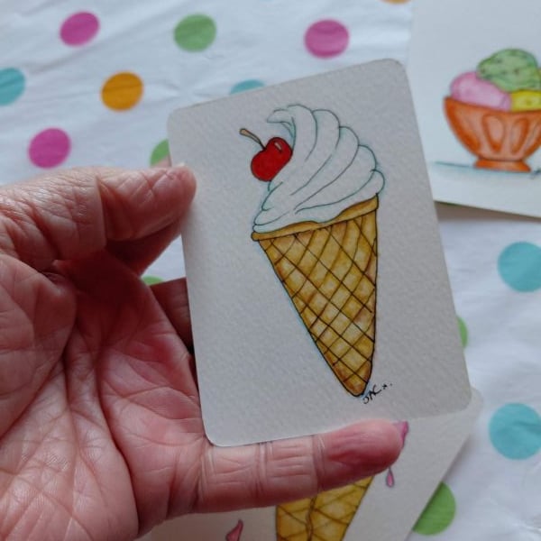 Cherry On Top - Ice Cream Cone - Original ACEO art