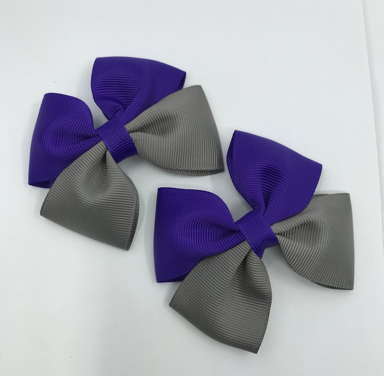 Purple and Grey Two Tone Double with Bows on Clips (pair)