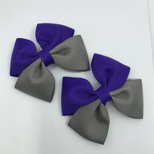 Purple and Grey Two Tone Double with Bows on Clips (pair)
