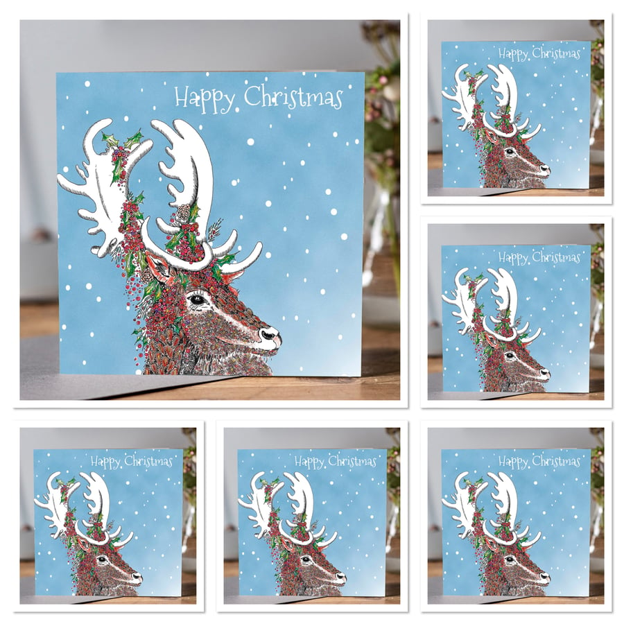 6 Festive Stag Greeting cards 