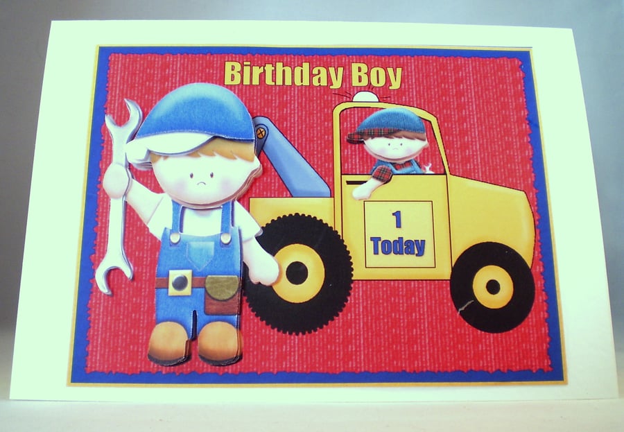 Handmade 3D Childrens Birthday Card, Mechanic,Truck,Personalise