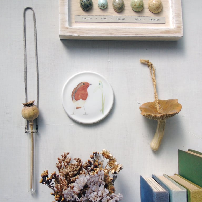 Robin and Snowdrop mini wall plate 
