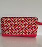 Patterned Cosmetic Bag with red Canvas base - Toiletry Pouch - Big Pencil Case