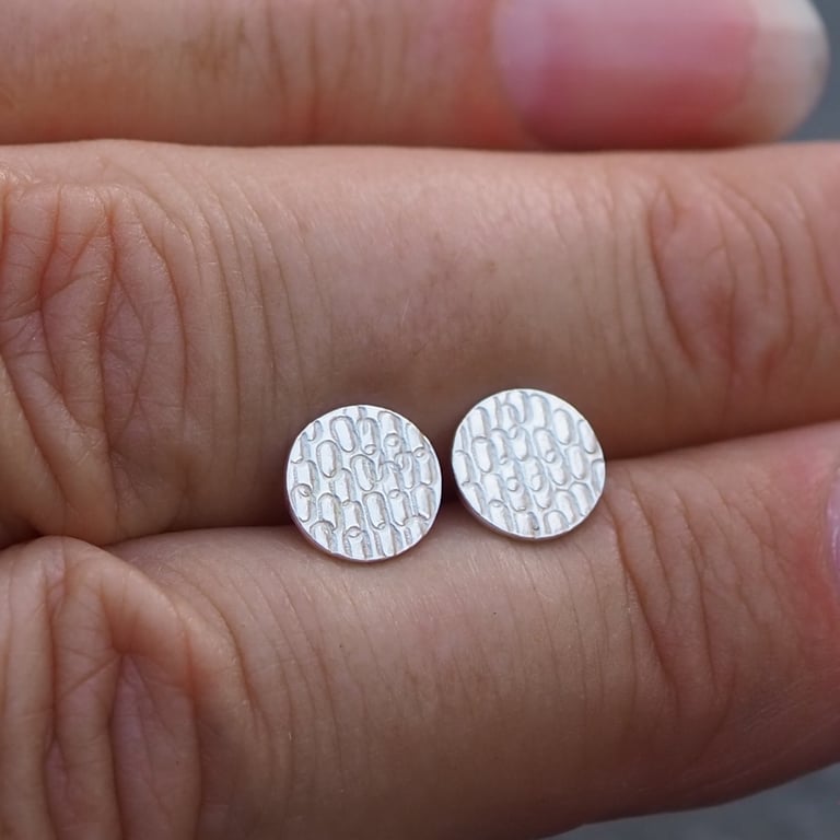 Studs - Handmade sterling silver stud, dragon scale design studs, unisex earring