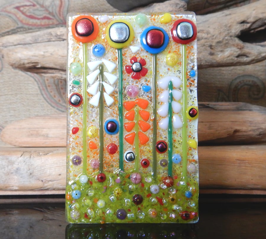 Handmade Fused Glass 'Meadow' T-Light Holder
