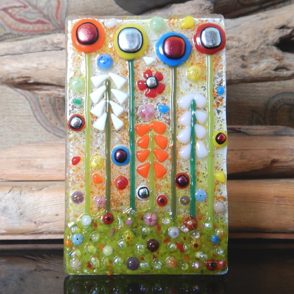 Handmade Fused Glass 'Meadow' T-Light Holder