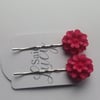 Red flower resin bobby pins