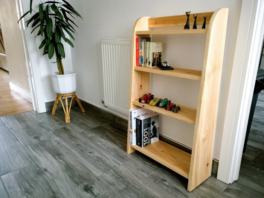 Solid Pine Bookcase Shelving Unit, Small Bookcase with Four Pine Bookshelves