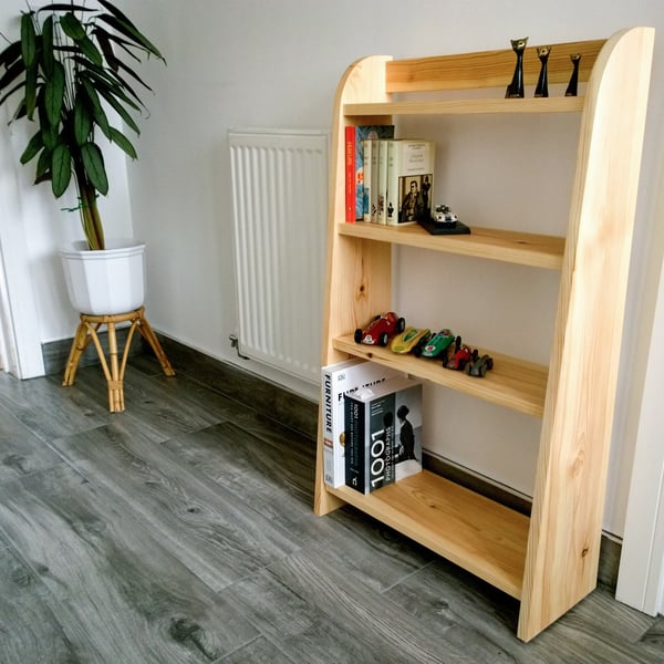 Solid Pine Bookcase Shelving Unit, Small Bookcase with Four Pine Bookshelves