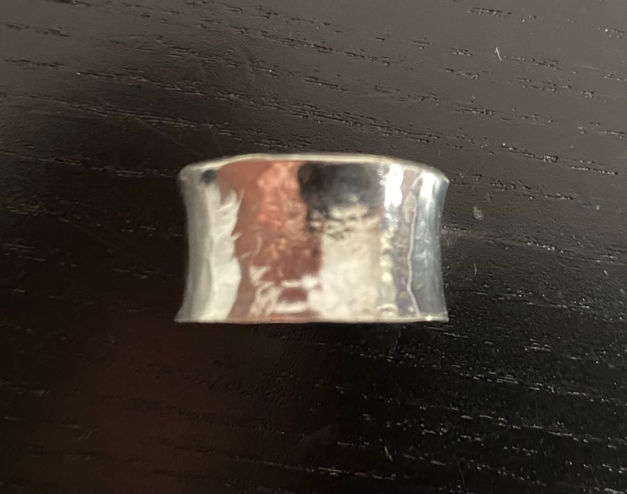  silver wide anticlastic hammered ring - handmade - heavy  - chunky