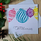 Bauble christmas card handprinted 