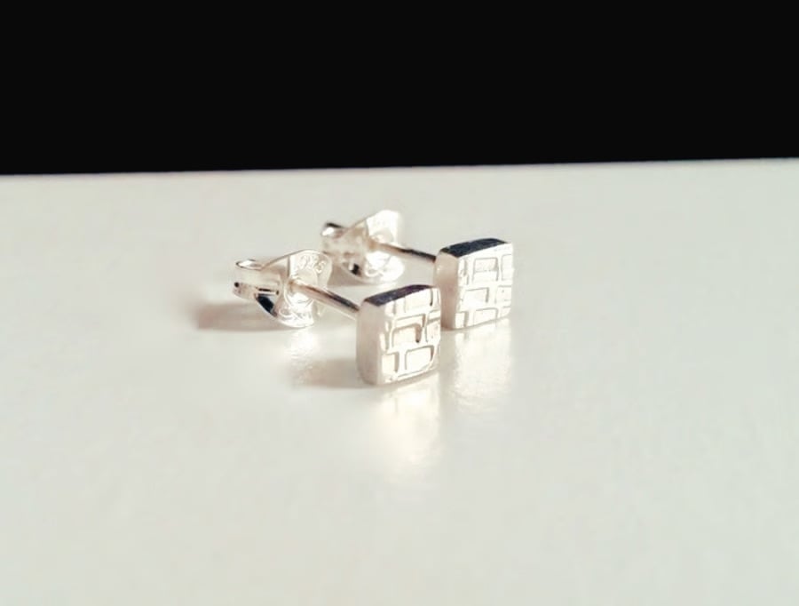  Sterling Silver Square Stud earrings, Handmade Urban Design Jewellery