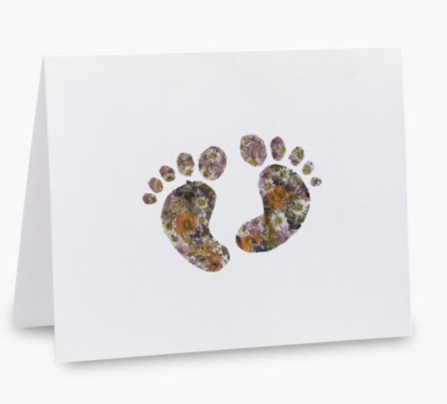 Pressed Floral Printed Baby Feet Greeting Card