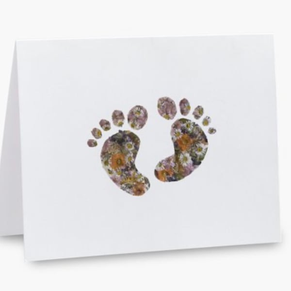 Pressed Floral Printed Baby Feet Greeting Card