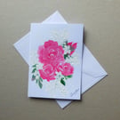 Hand painted floral roses greetings card ( ref FA 303 K1 )