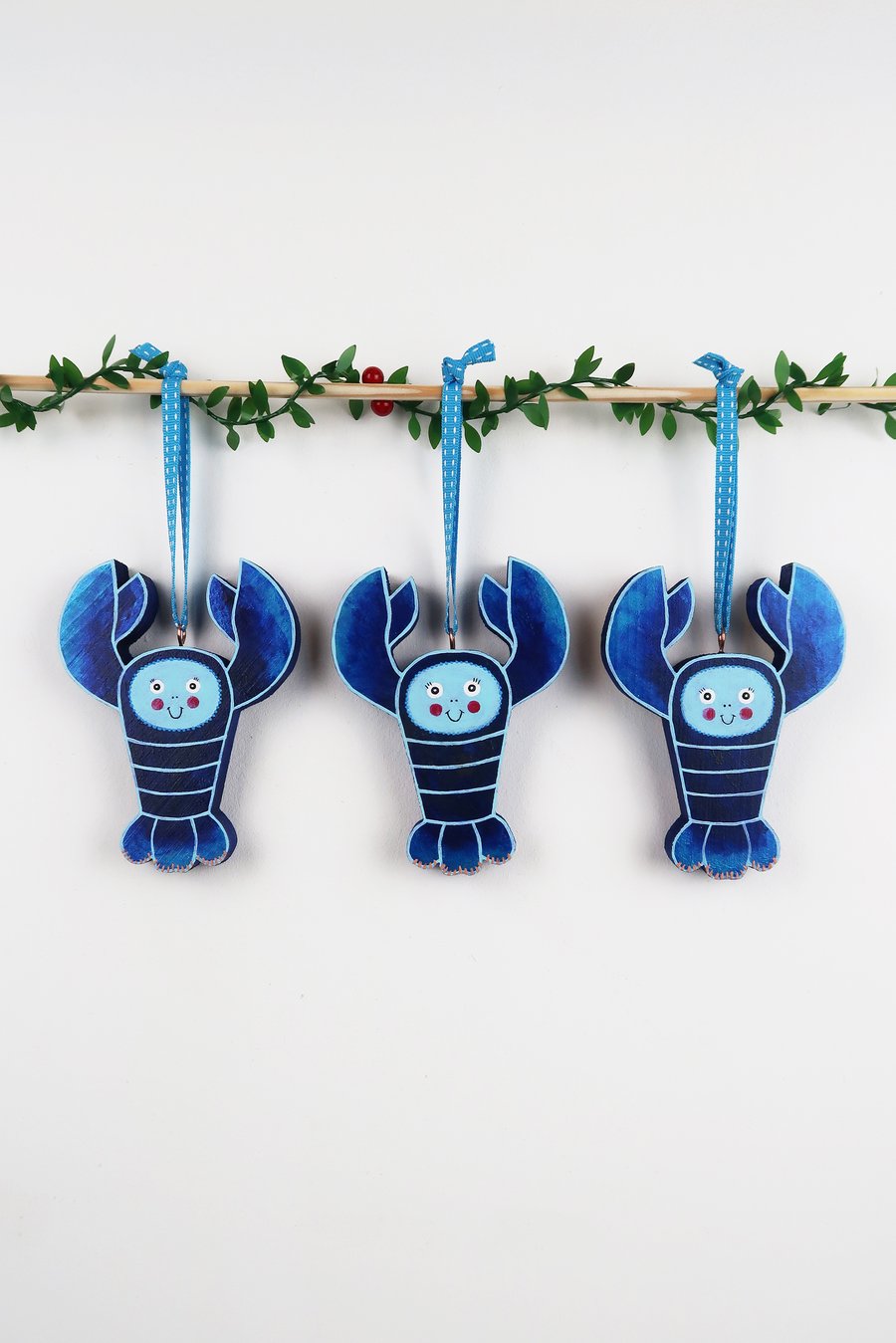 blue lobster christmas tree hanging ornament, set of 3 cute stocking fillers