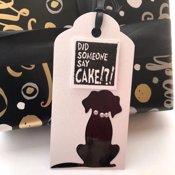 Handmade Dog Lover Gift Tags: Shiny Black Silhouette, Diamante Bling