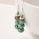 Aqua Glass and Sterling Silver Drop Earrings 