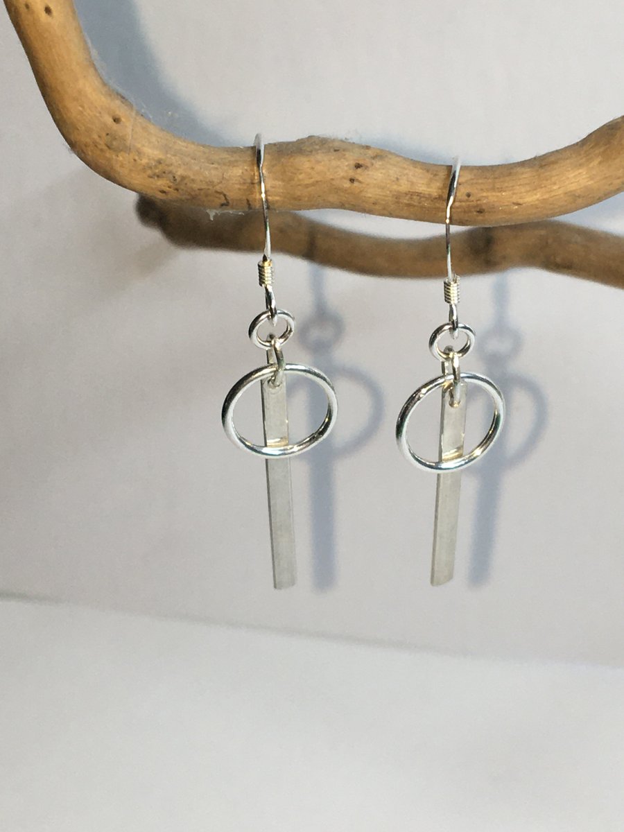 Sterling silver circle and bar earrings