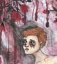 Haunted - Original A4 Figurative, Emotional, Horror painting with Red Rope - Image 4
