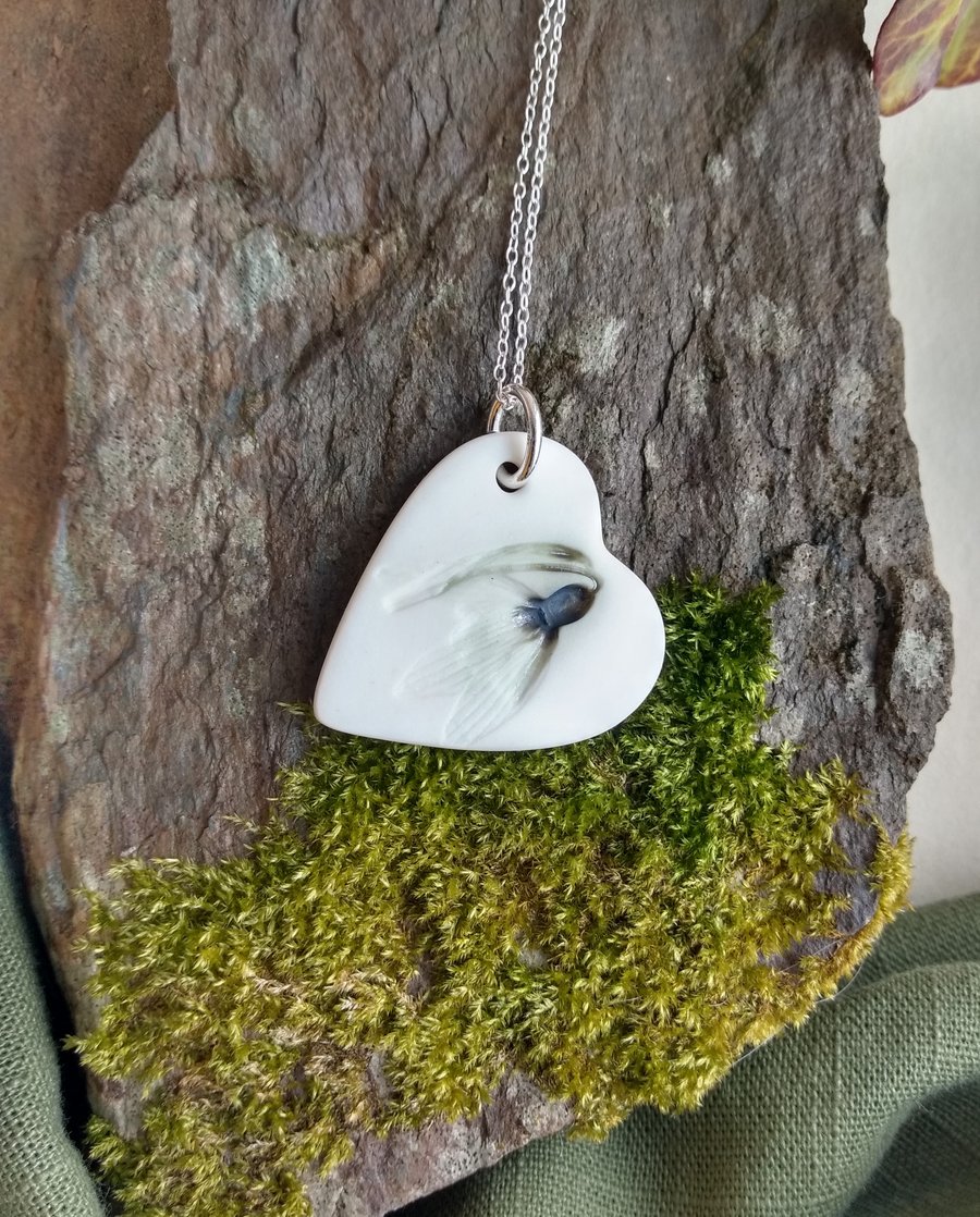 Porcelain Ceramic Snowdrop Necklace on Sterling Silver Chain