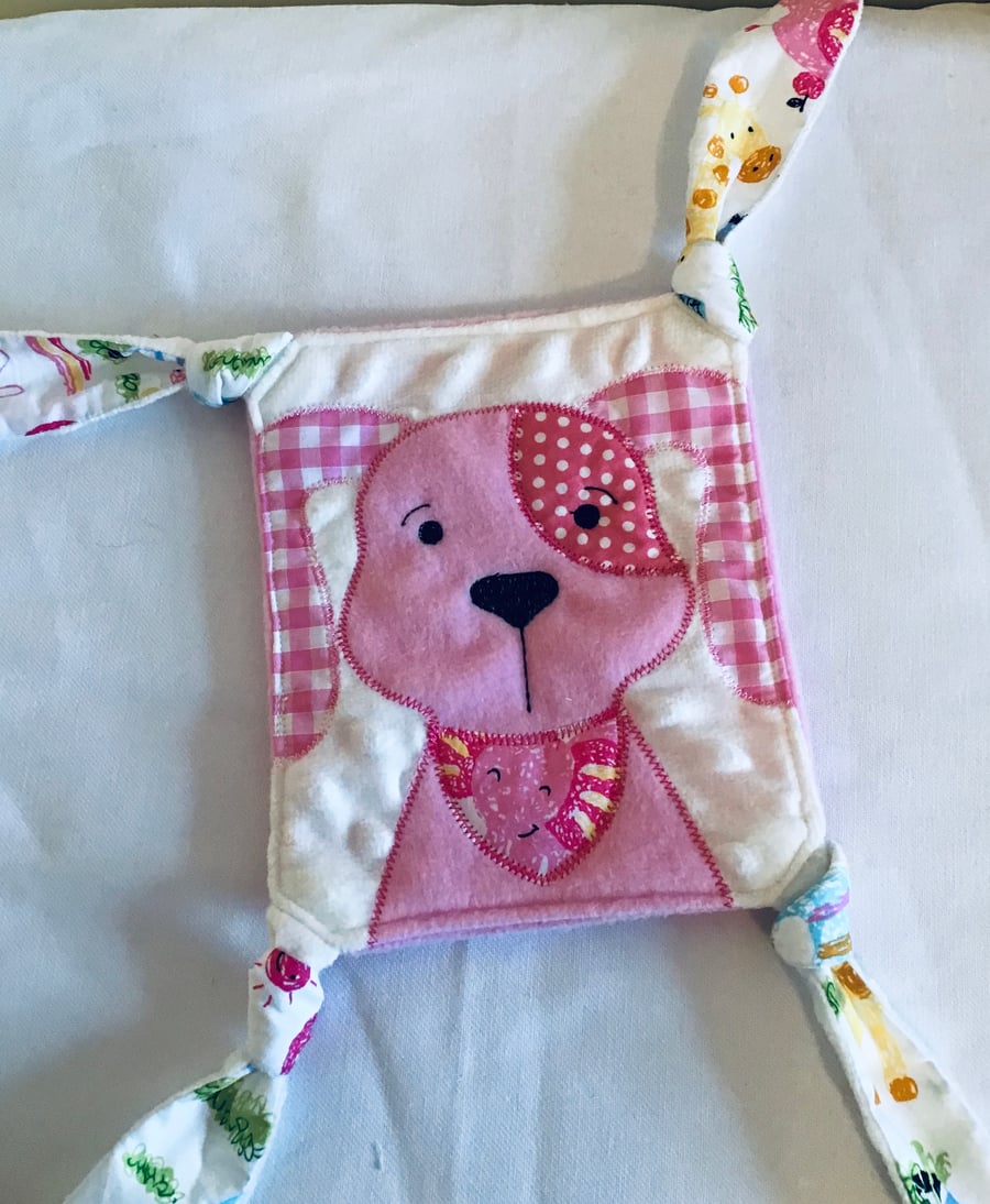 Pink dog  babies Taggy blanket 