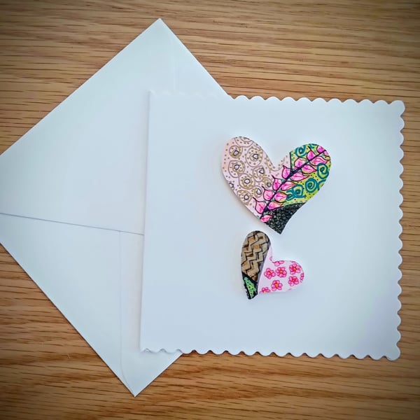 Hand-painted neurographic art HEART blank greetings card with envelope