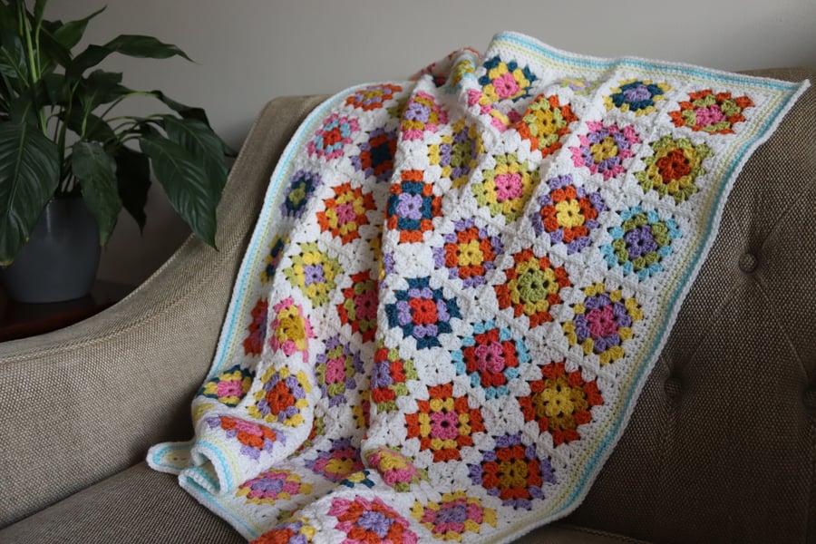 Crochet blanket white granny square