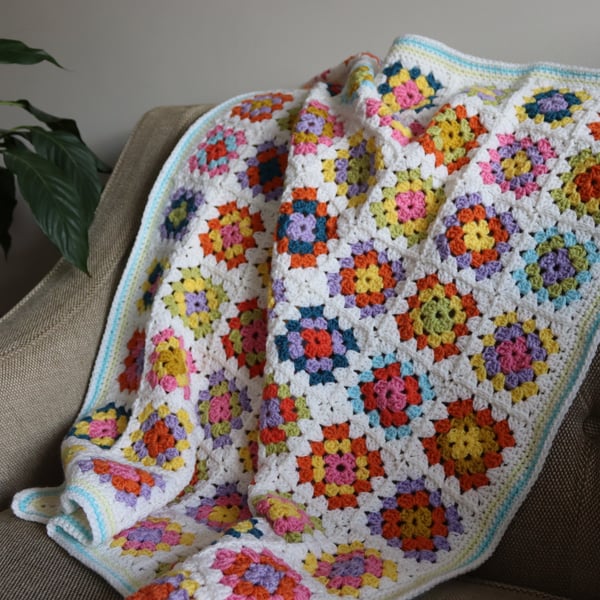 Crochet blanket white granny square