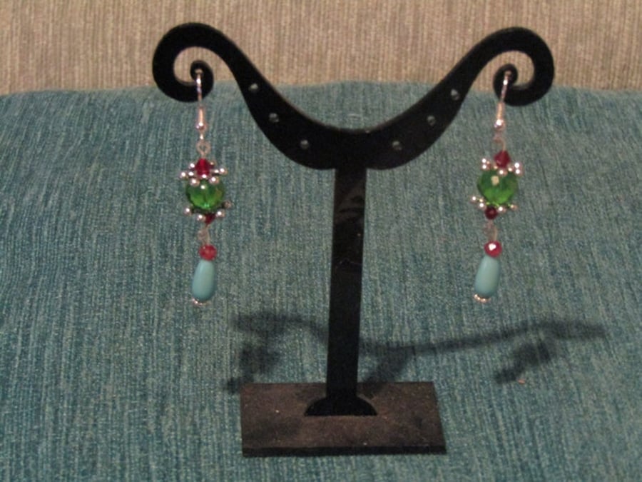 Beaded Snowflake and Rondelle Drop Earrings