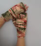 Hand Knitted Fingerless Gloves Greens Orange And Pinks (J90) - Image 1