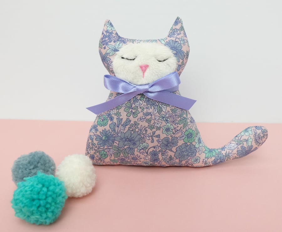  Lavender Cat Sachet Liberty Emily Mint and Dusky Pink Fabric