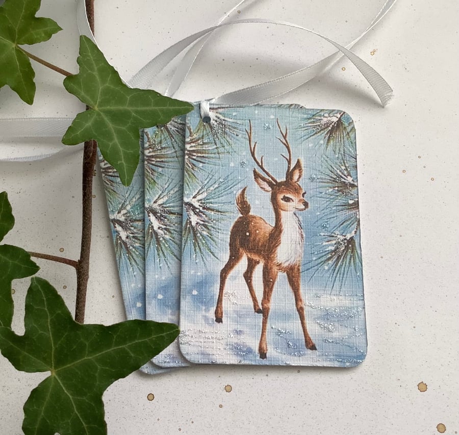 GIFT TAGS , Christmas, Winter ( set of 3) Vintage-style  ' Little Prince'. Deer.