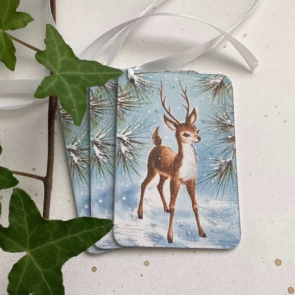 GIFT TAGS , Christmas, Winter ( set of 3) Vintage-style  ' Little Prince'. Deer.