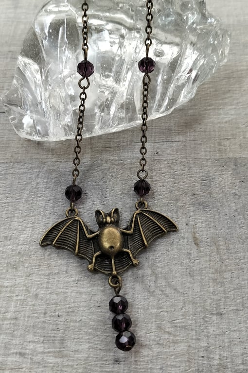 HN9 Bat necklace with purple beads