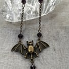 HN9 Bat necklace with purple beads