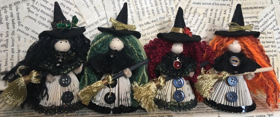 Witch Fairy Doll Decoration - Folded Book Art - Halloween Decoration