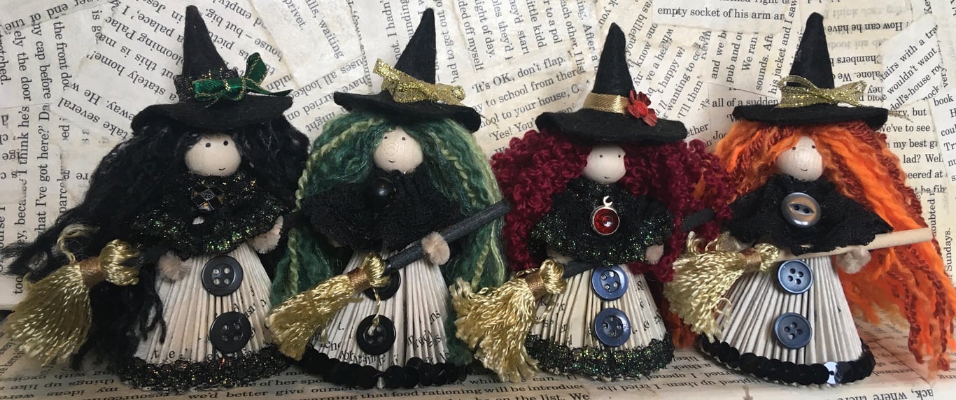 Witch Fairy Doll Decoration - Folded Book Art - Halloween Decoration