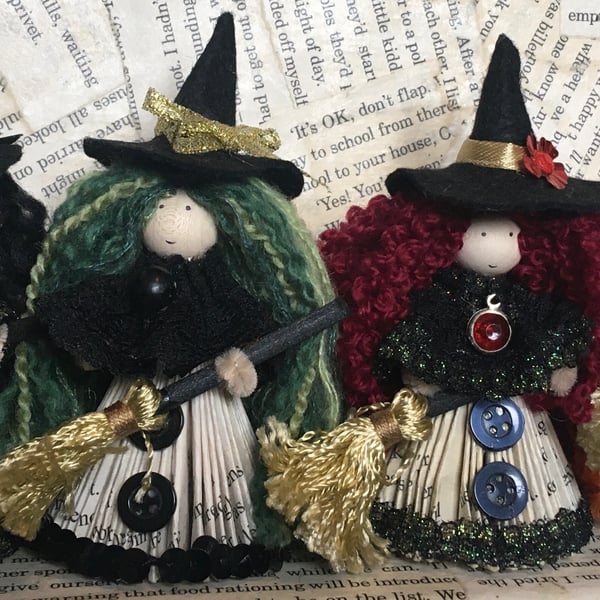 Witch Fairy Doll Decoration - Folded Book Art - Halloween Decoration