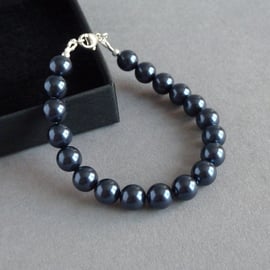 Chunky Navy Pearl Bracelet - Night Blue Bridesmaid Jewellery - Dark Blue Wedding