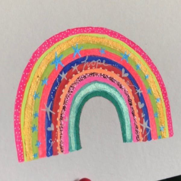 HOPE  brightly coloured RAINBOW painting Jo Roper