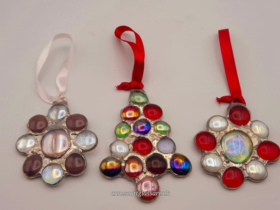 Three Handmade Stained Glass Christmas Baubles