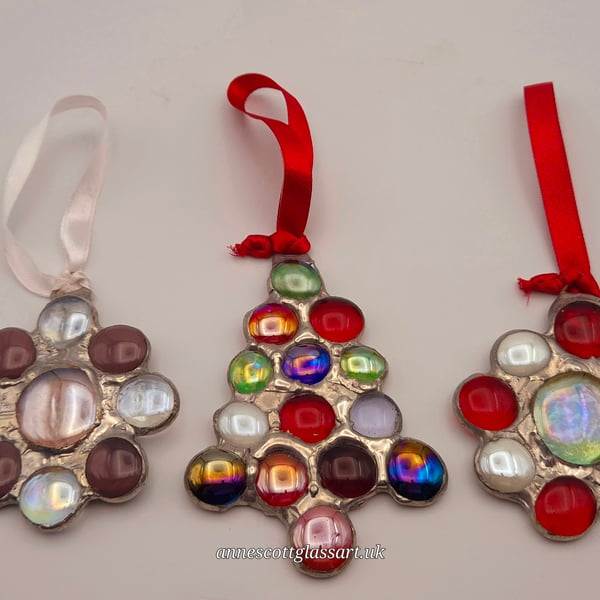 Three Handmade Stained Glass Christmas Baubles