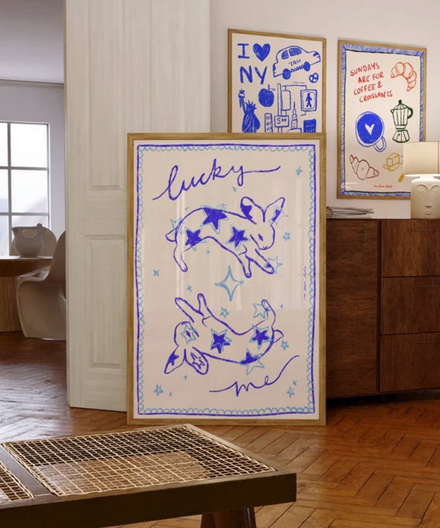 Lucky Me Bunnies Art Print Poster