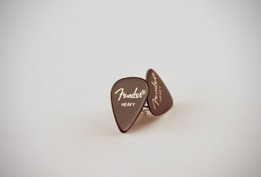 Black Fender Plectrum Silver Plated Cufflinks.