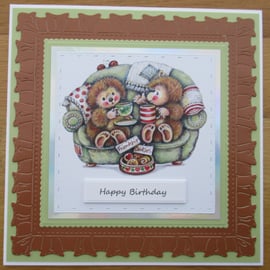 Tea & Cookies - Hedgehog - 7x7" Birthday Card