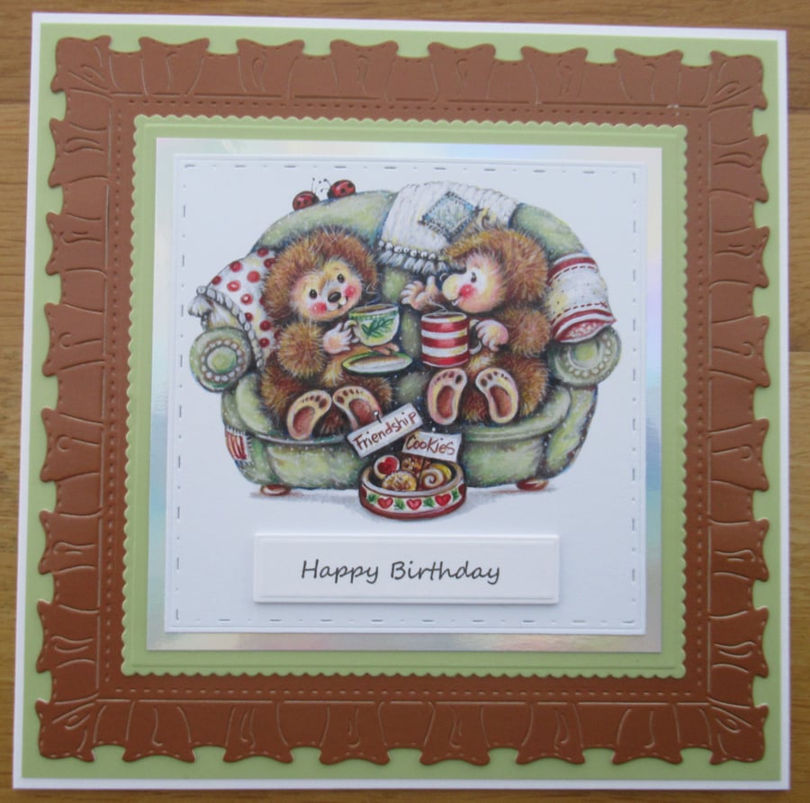 Tea & Cookies - Hedgehog - 7x7" Birthday Card